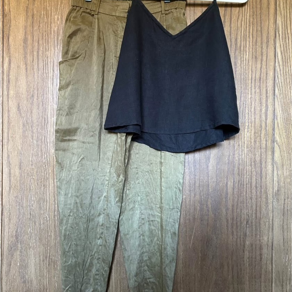 MAIWA 100% linen Black Women's Tank Top and silk pants